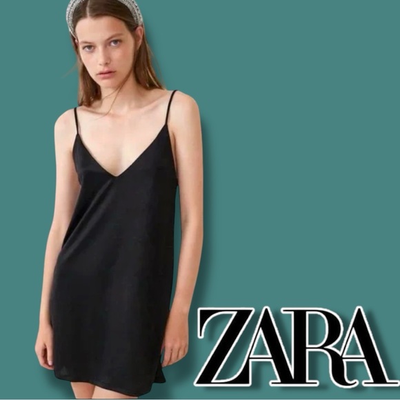 Zara Dresses & Skirts - EUC Zara Semi Sheer Mini V-Neck Slip Dress in Black. Size Small